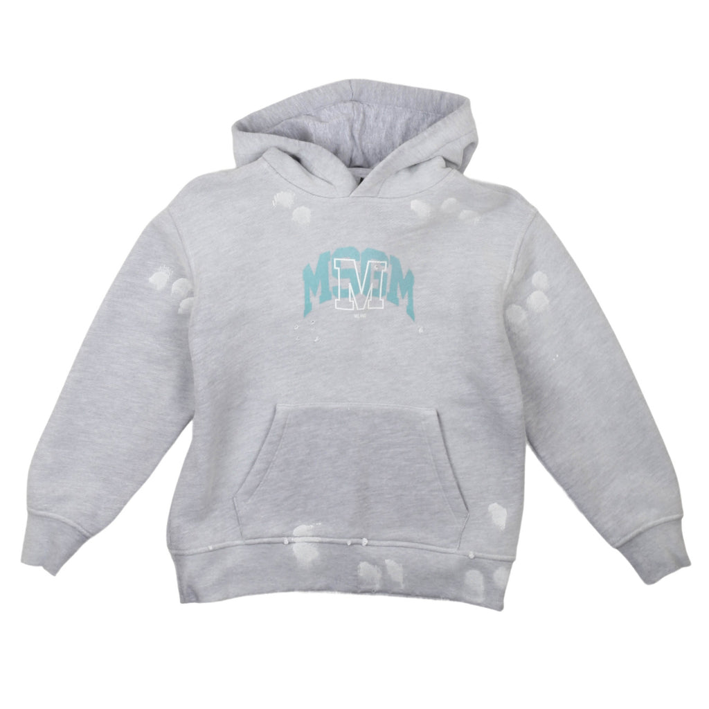 msgm - DIAGONAL FLEECE HOODIE BOY GRIGIO MELANG