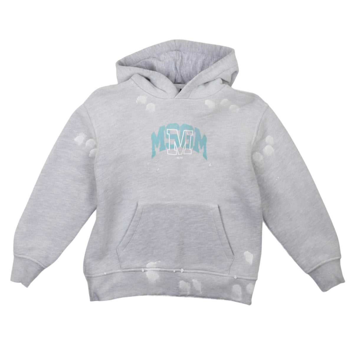 msgm - DIAGONAL FLEECE HOODIE BOY GRIGIO MELANG